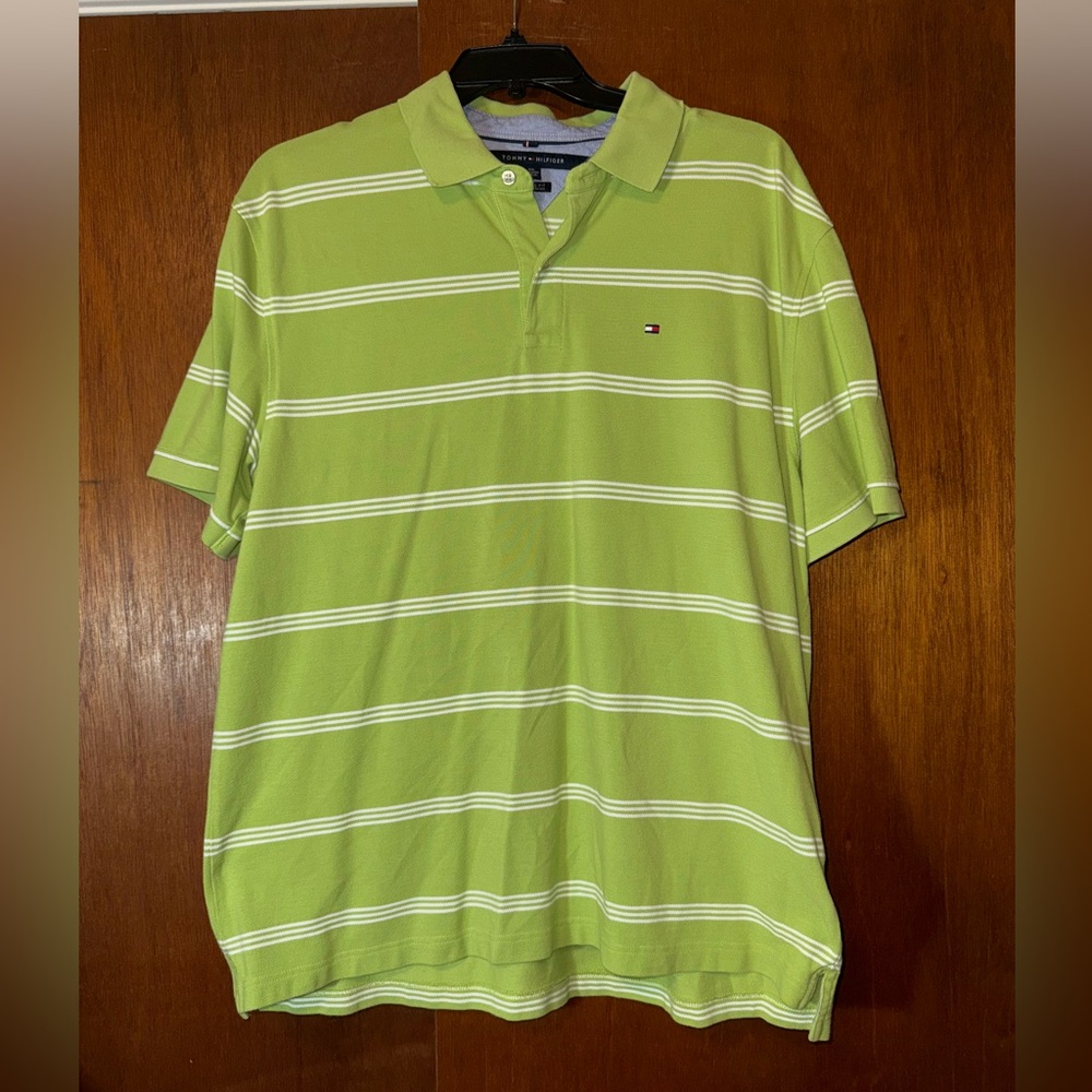 Tommy Hilfiger Men's Lime Polo with White Stripes